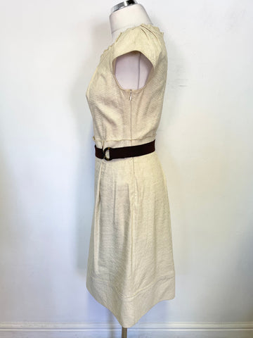 ITALIAN DESIGNER ALBERTA FERRETTI CREAM CAP SLEEVE BELTED DRESS SIZE UK 10
