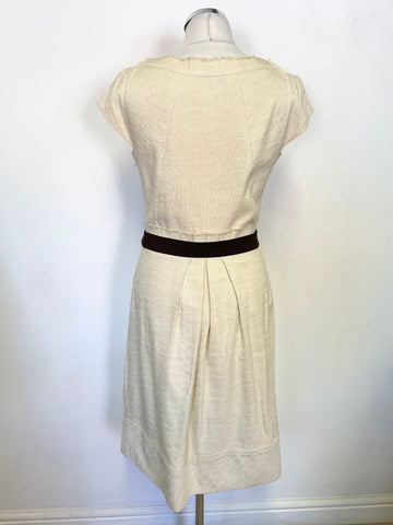 ITALIAN DESIGNER ALBERTA FERRETTI CREAM CAP SLEEVE BELTED DRESS SIZE UK 10