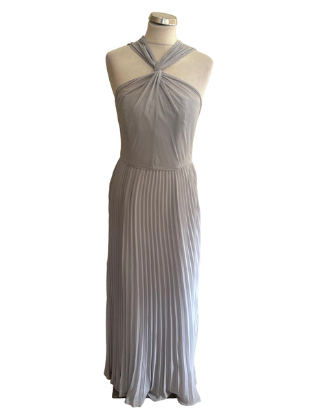 OASIS GREY TWIST NECKLINE KNIFE PLEATED LONG OCCASION/EVENING DRESS SIZE 10&nbsp;