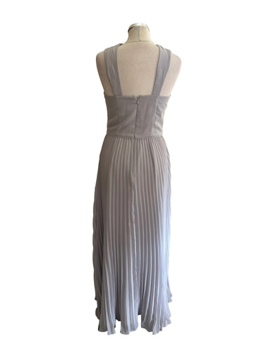 OASIS GREY TWIST NECKLINE KNIFE PLEATED LONG OCCASION/EVENING DRESS SIZE 10&nbsp;