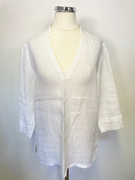 MAGEE 100% LINEN WHITE V NECK 3/4 SLEEVED TOP SIZE 12