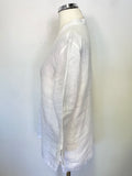 MAGEE 100% LINEN WHITE V NECK 3/4 SLEEVED TOP SIZE 12