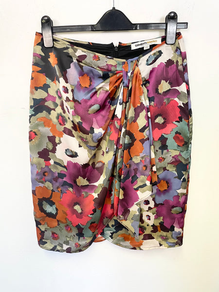 CLEMENTS RIBEIRO MULTI COLOURED FLORAL PRINT WRAP FRONT SKIRT SIZE 12