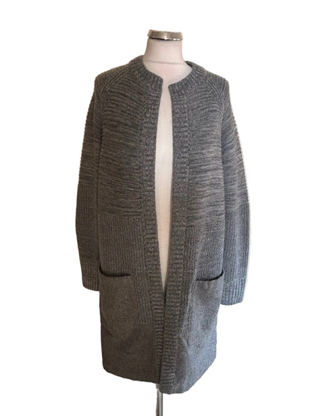 BANANA REPUBLIC GREY RIB KNIT HEAVY WEIGHT LONG CARDIGAN  SIZE M
