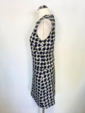 JAEGER NAVY & IVORY PRINT SLEEVELESS SHIFT DRESS SIZE 8