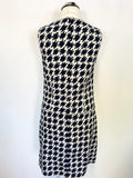 JAEGER NAVY & IVORY PRINT SLEEVELESS SHIFT DRESS SIZE 8
