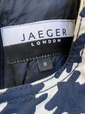 JAEGER NAVY & IVORY PRINT SLEEVELESS SHIFT DRESS SIZE 8