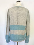 DUFFY 100% CASHMERE GREY & TURQUOISE STRIPE REAR ZIP LONG SLEEVED JUMPER SIZE M