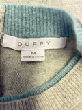 DUFFY 100% CASHMERE GREY & TURQUOISE STRIPE REAR ZIP LONG SLEEVED JUMPER SIZE M