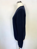 ISLE 100% CASHMERE NAVY BLUE V NECK LONG SLEEVED JUMPER SIZE M