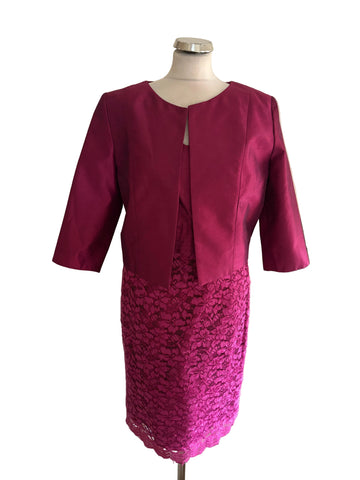 BRAND NEW RENATA FUSHIA PINK LACE DRESS & BOLERO JACKET SIZE 14/16
