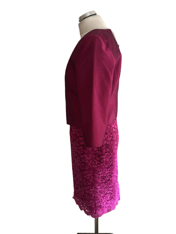 BRAND NEW RENATA FUSHIA PINK LACE DRESS & BOLERO JACKET SIZE 14/16