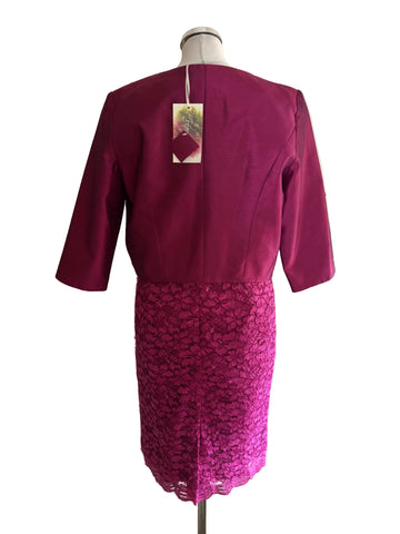 BRAND NEW RENATA FUSHIA PINK LACE DRESS & BOLERO JACKET SIZE 14/16