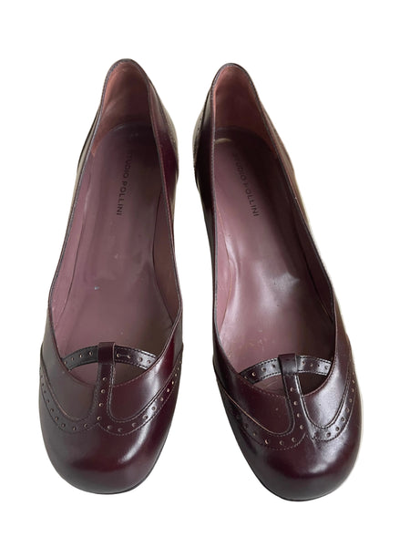 STUDIO POLLINI DARK BROWN LEATHER LOW HEEL COURTS SIZE 7.5/41