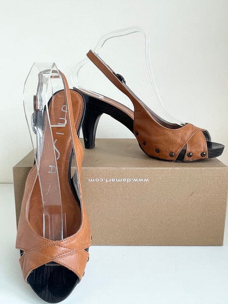 UNISA TAN LEATHER PLATFORM SOLE HIGH HEEL SANDALS SIZE 7/40