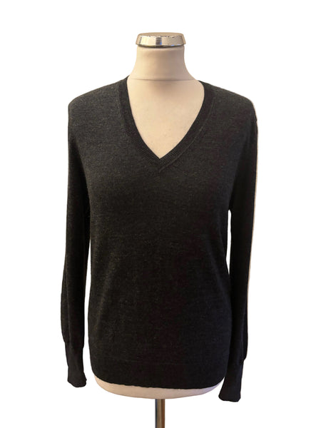 UNIQLO 100% MERINO WOOL DARK GREY V NECK JUMPER  SIZE M