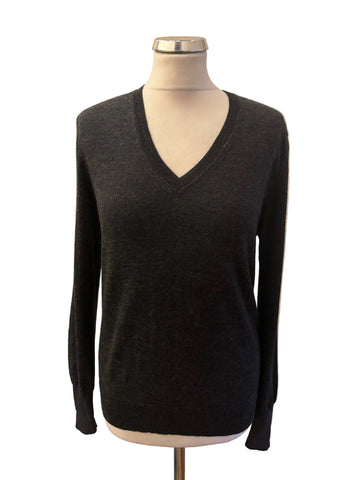UNIQLO 100% MERINO WOOL DARK GREY V NECK JUMPER  SIZE M