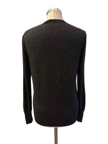 UNIQLO 100% MERINO WOOL DARK GREY V NECK JUMPER  SIZE M