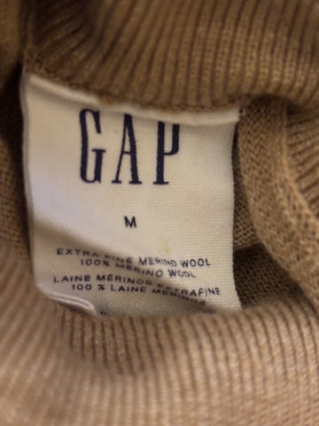 GAP 100% EXTRA FINE MERINO WOOL CAMEL POLO NECK JUMPER  SIZE M