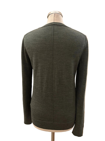 GAP 100% EXTRA FINE MERINO WOOL DARK GREEN ROUND NECK JUMPER  SIZE S