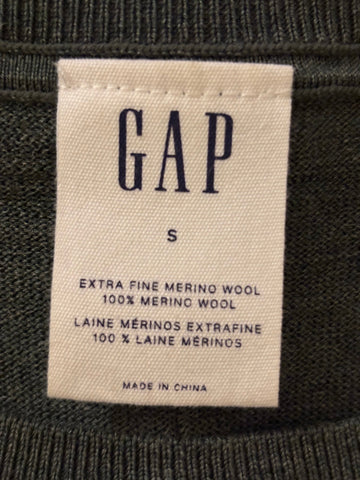 GAP 100% EXTRA FINE MERINO WOOL DARK GREEN ROUND NECK JUMPER  SIZE S