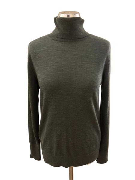 GAP 100% EXTRA FINE MERINO WOOL DARK GREEN POLO NECK JUMPER  SIZE M