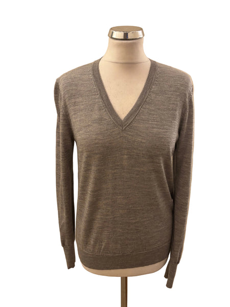 UNIQLO 100% MERINO WOOL LIGHT GREY V NECK JUMPER SIZE M