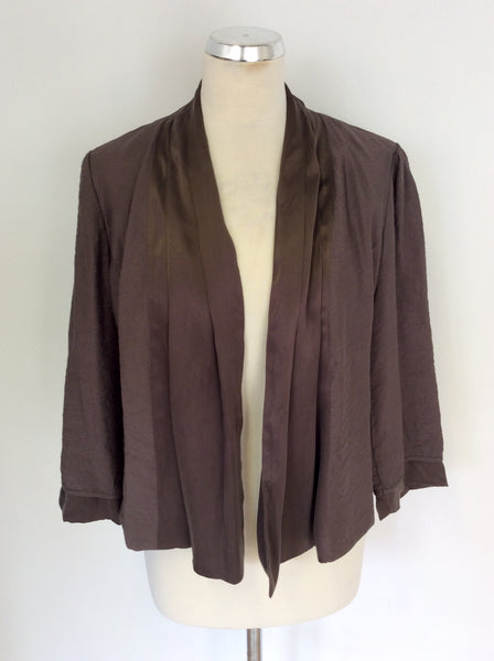 PHASE EIGHT BROWN SILK TRIMMED 3/4 SLEEVE JACKET SIZE 10