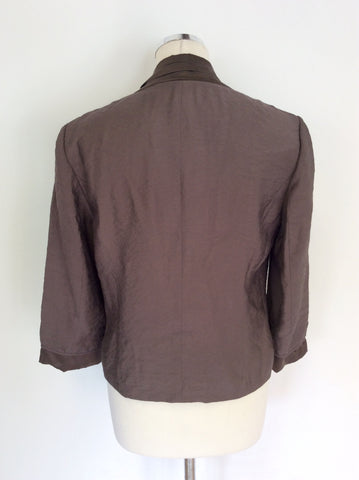 PHASE EIGHT BROWN SILK TRIMMED 3/4 SLEEVE JACKET SIZE 10