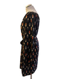 OLIVE AND ORANGE BY ORLA KEIRLEY SILK BLACK & MULTI PRINT TIE BELT DRESS SIZE 14