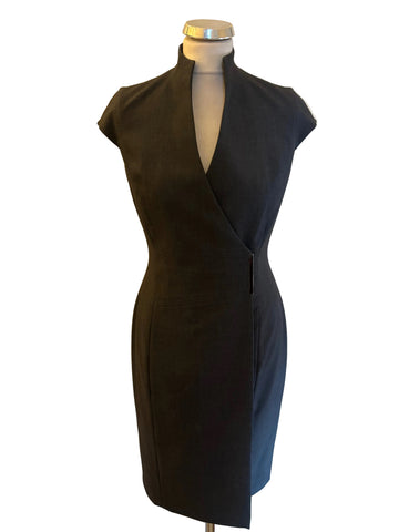 BRAND NEW CALVIN KLEIN DARK GREY CAP SLEEVE WRAP PENCIL DRESS SIZE 2 FIT UK 8