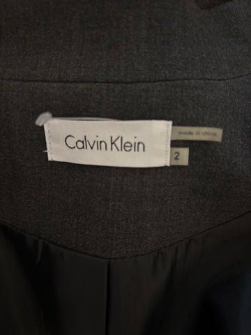 BRAND NEW CALVIN KLEIN DARK GREY CAP SLEEVE WRAP PENCIL DRESS SIZE 2 FIT UK 8