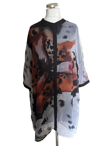 RELIGION GREY & MULTI COLOURED ABSTRACT PRINT 3/4 SLEEVE OVER SHIRT SIZE 24