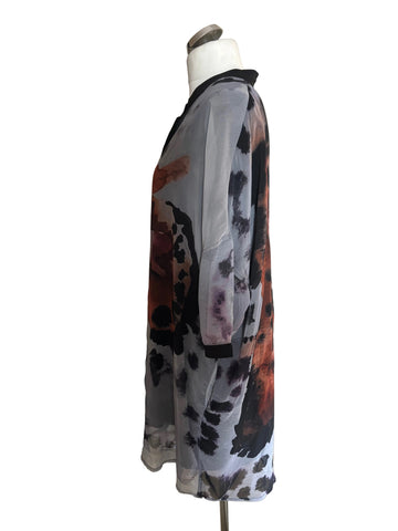 RELIGION GREY & MULTI COLOURED ABSTRACT PRINT 3/4 SLEEVE OVER SHIRT SIZE 24
