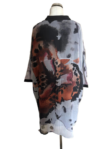 RELIGION GREY & MULTI COLOURED ABSTRACT PRINT 3/4 SLEEVE OVER SHIRT SIZE 24