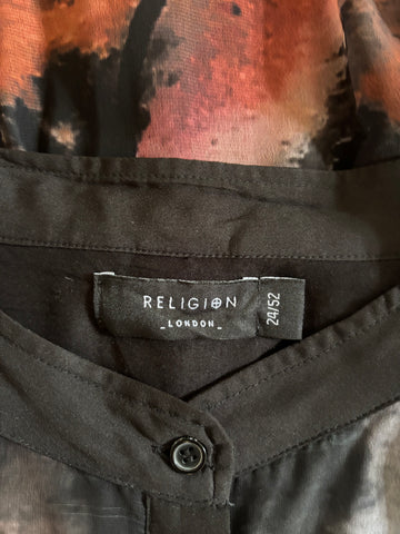 RELIGION GREY & MULTI COLOURED ABSTRACT PRINT 3/4 SLEEVE OVER SHIRT SIZE 24