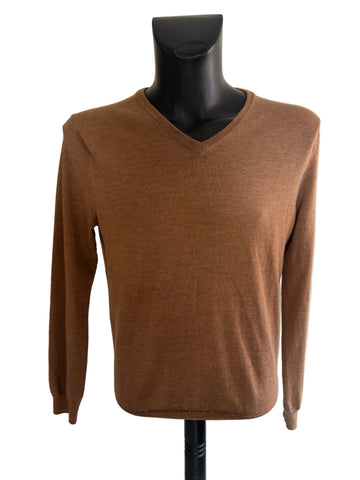 J.CREW 100% MERINO WOOL TAN V NECK SLIM FIT JUMPER  SIZE L