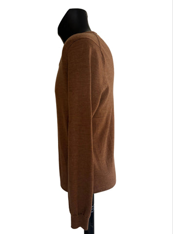 J.CREW 100% MERINO WOOL TAN V NECK SLIM FIT JUMPER  SIZE L