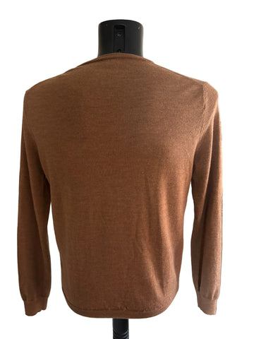 J.CREW 100% MERINO WOOL TAN V NECK SLIM FIT JUMPER  SIZE L