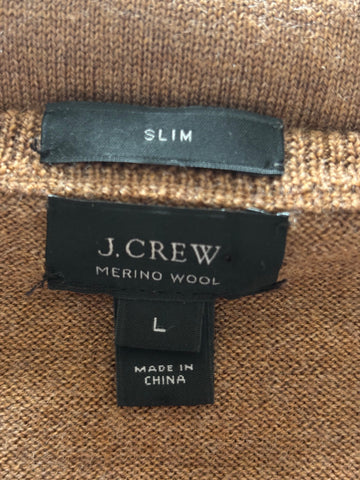J.CREW 100% MERINO WOOL TAN V NECK SLIM FIT JUMPER  SIZE L