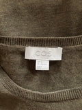 COS 100% WOOL OLIVE GREEN ROUND NECK JUMPER SIZE XL