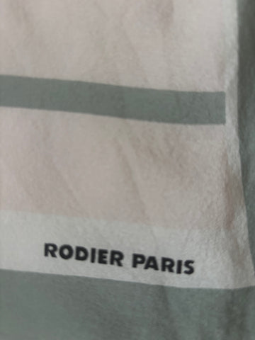 VINTAGE RODIER PARIS 100% SILK CREAM, GREEN, BLUE & APRICOT MIX SQUARE SCARF