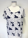 PURE COLLECTION NAVY & WHITE PRINT LINEN SHORT SLEEVE TOP SIZE 12