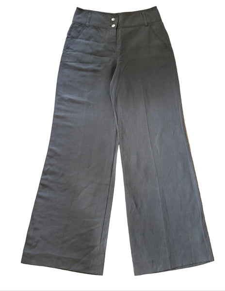 LAUREL GREY SILK & LINEN MIX WIDE LEG TROUSERS  SIZE 38 UK 10