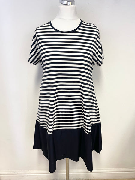 COS NAVY BLUE & WHITE STRIPE STRETCH JERSEY TOP SHORT SLEEVE A LINE DRESS SIZE S