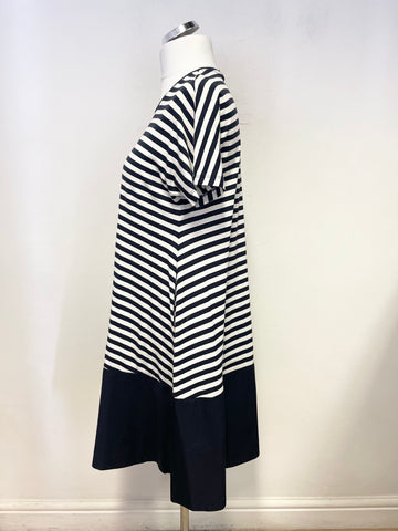 COS NAVY BLUE & WHITE STRIPE STRETCH JERSEY TOP SHORT SLEEVE A LINE DRESS SIZE S