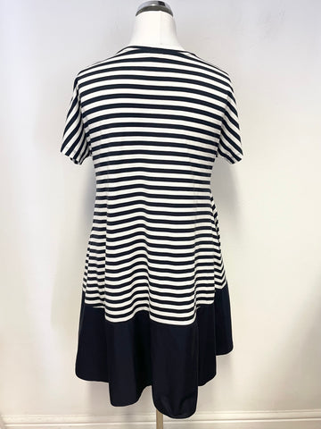 COS NAVY BLUE & WHITE STRIPE STRETCH JERSEY TOP SHORT SLEEVE A LINE DRESS SIZE S