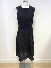 DKNY BLACK BRODERIE ANGLAISE SLEEVELESS A- LINE DRESS SIZE 12