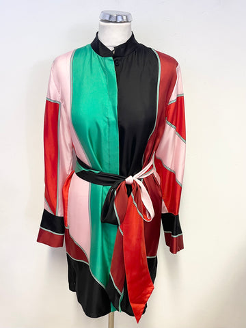 DIANE VON FURSTENBERG 100% SILK MULTI COLOURED BELTED SHIRT DRESS SIZE S