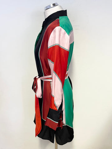 DIANE VON FURSTENBERG 100% SILK MULTI COLOURED BELTED SHIRT DRESS SIZE S